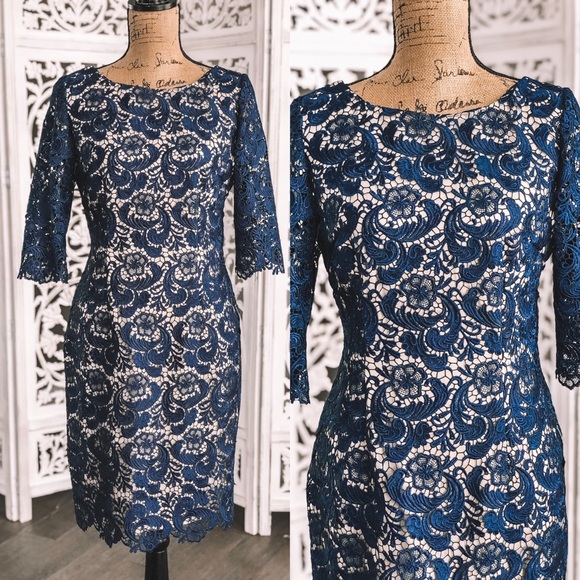 Eliza J Dresses & Skirts - Eliza J royal blue crochet evening wedding dress